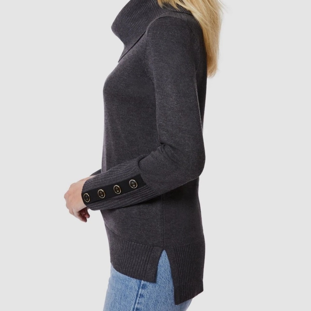Melissa Paige Women's Gray Contrast-Cuff Cowl-Neck Sweater Size 1X - Picture 2 of 8